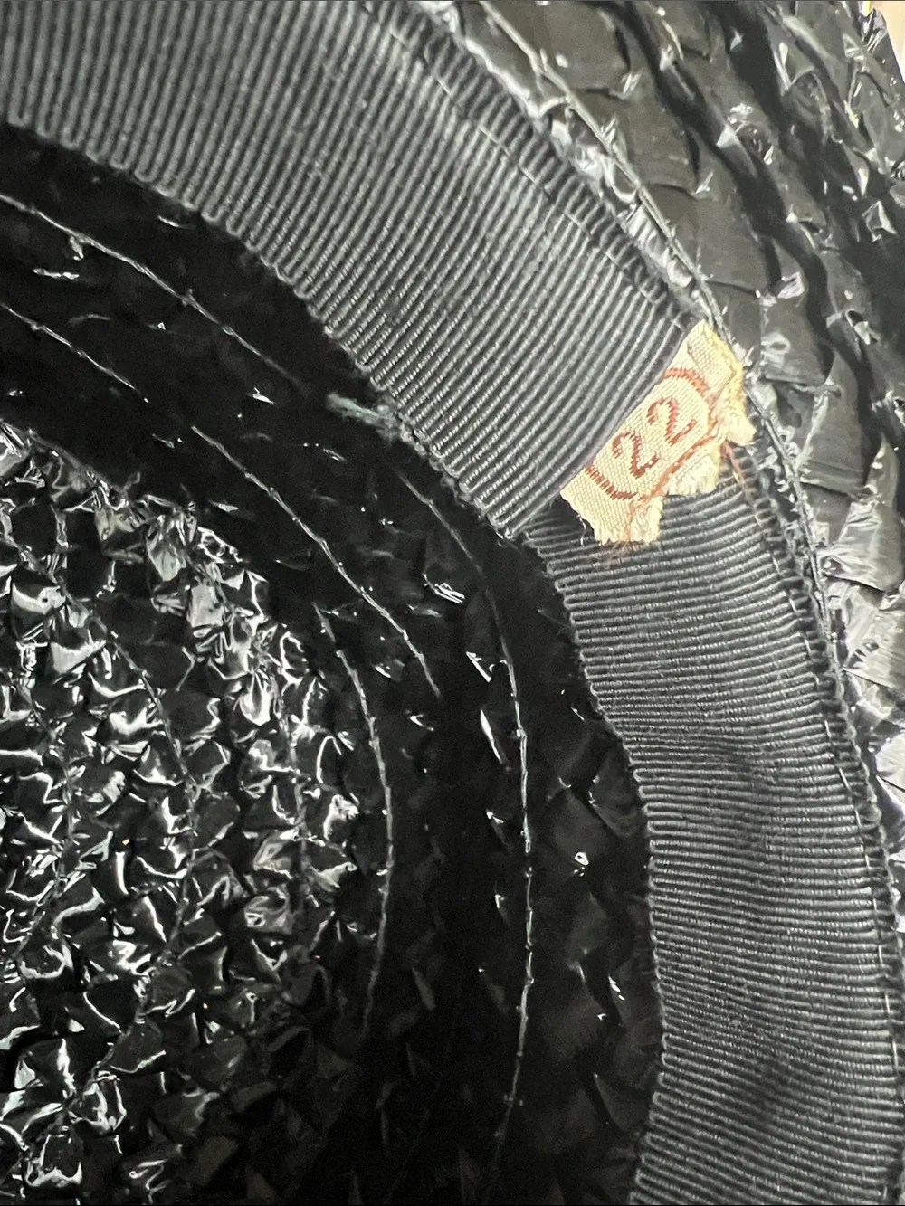 Vintage Black Straw Wide Brim Sun Hat Ribbon Bow Boater Cloche Size 22 Retro